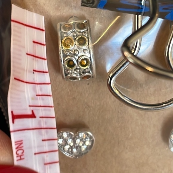 💐5/25 3 pair natural shell dangle drop heart stud half hoop colorful rhinestone - Picture 7 of 7